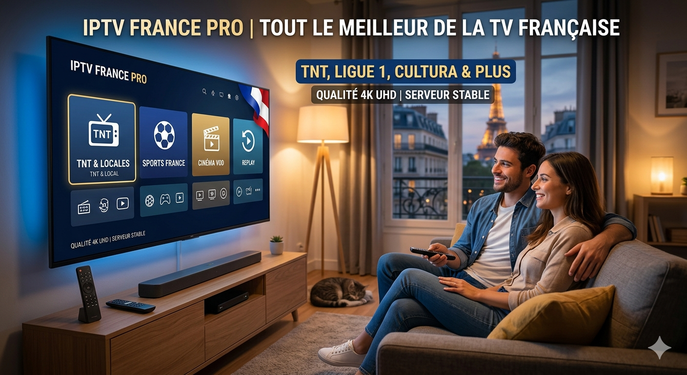 IPTV France Pro - Tout le meilleur de la TV française : TNT, Ligue 1 et Cinéma en 4K UHD.
