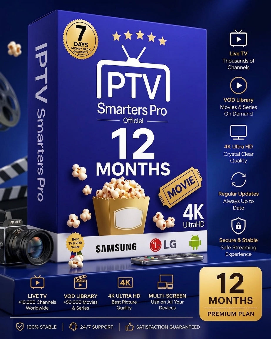 Abonnement IPTV Smarters Pro 12 Mois 4K Premium