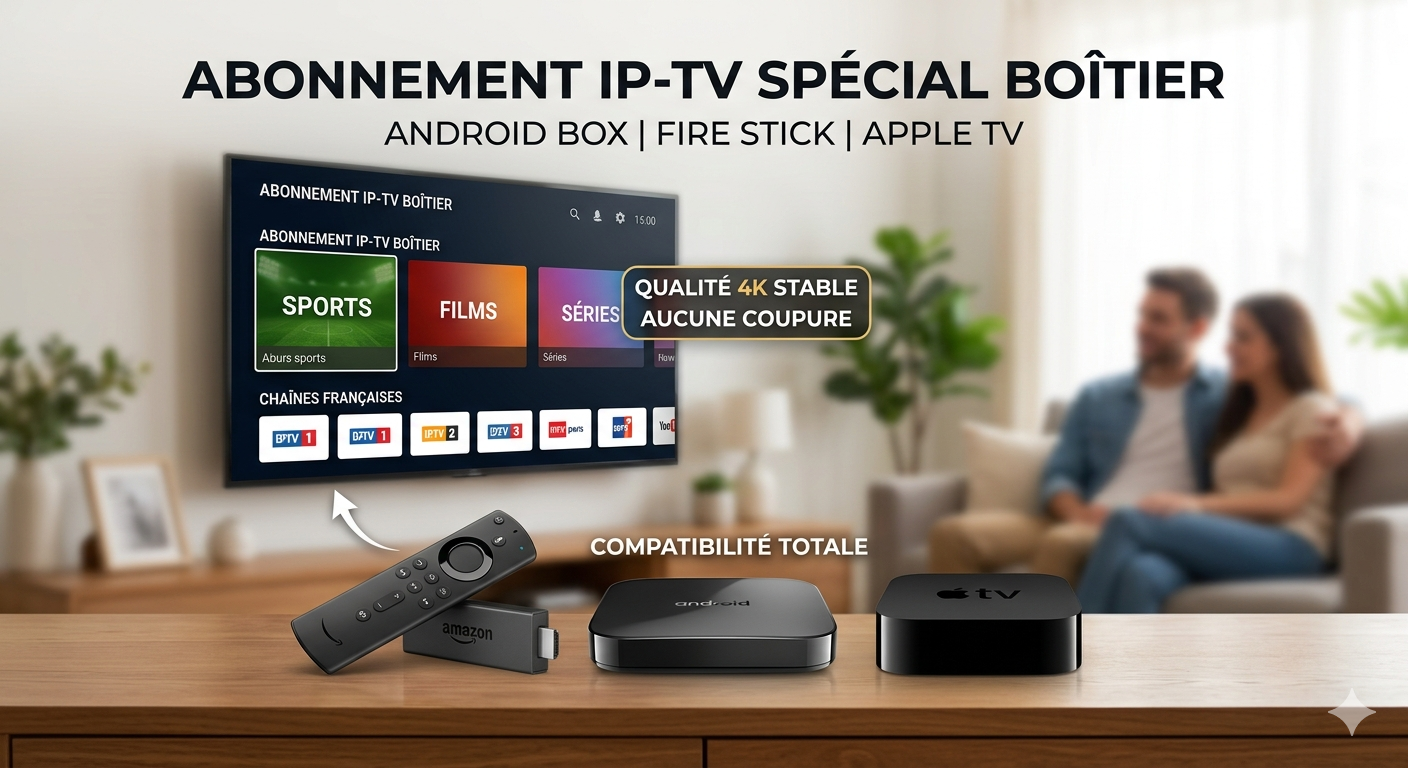 Abonnement IPTV spécial boîtier France - Compatible Android Box, Fire Stick et Apple TV - Qualité 4K stable.
